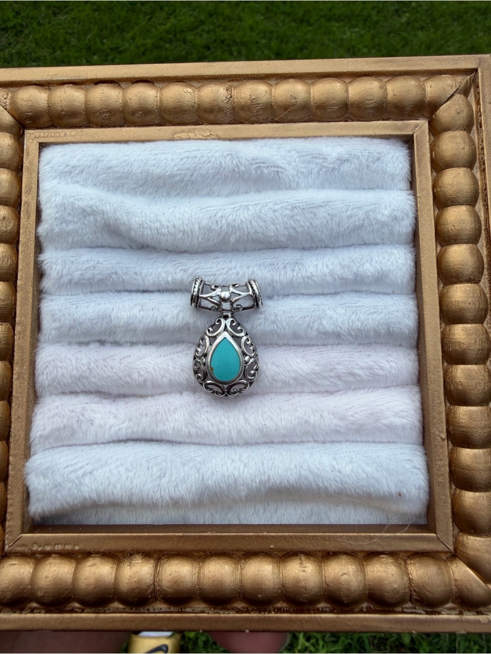 925 Sterling Silver Teardrop Cabochon Turquoise Pendant